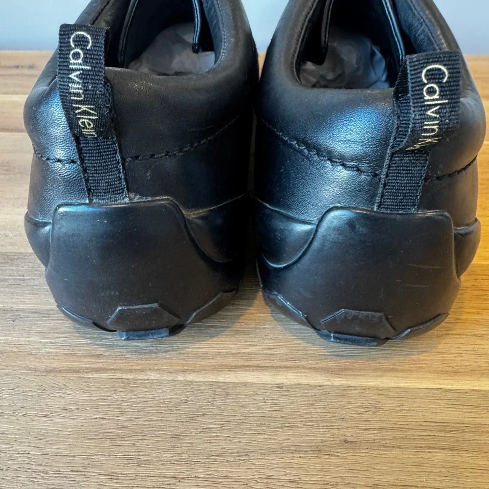 Calvin Klein‎ Caulken Men 13 M Black Leather Suede Fashion Sneakers Shoes Casual